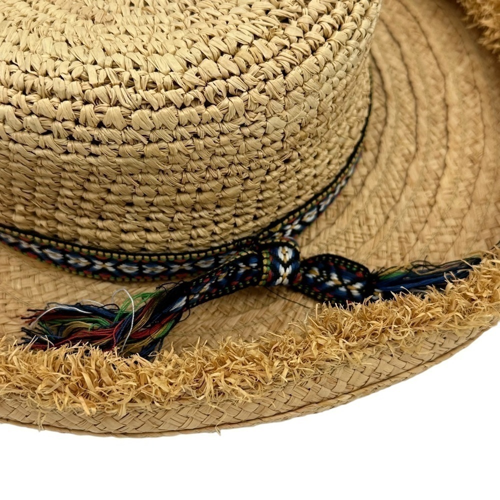 Scala Studio Boho Straw Hat Frayed Brim Woven Pat… - image 5